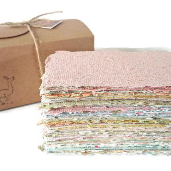 Hand-made Paper, Boxed, Hand Torn Recycled Paper, 100 sheets. Scrap Pack, Craft Box, Hand made paper sheets, Homemade Paper, Journal Papers