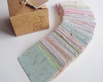 20 colourful Handmade Recycled Cards 2 x 3 inch size with deckle edges for place cards and Florists