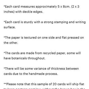 20 colourful Handmade Recycled Cards 2 x 3 inch size with deckle edges for place cards and Florists immagine 6