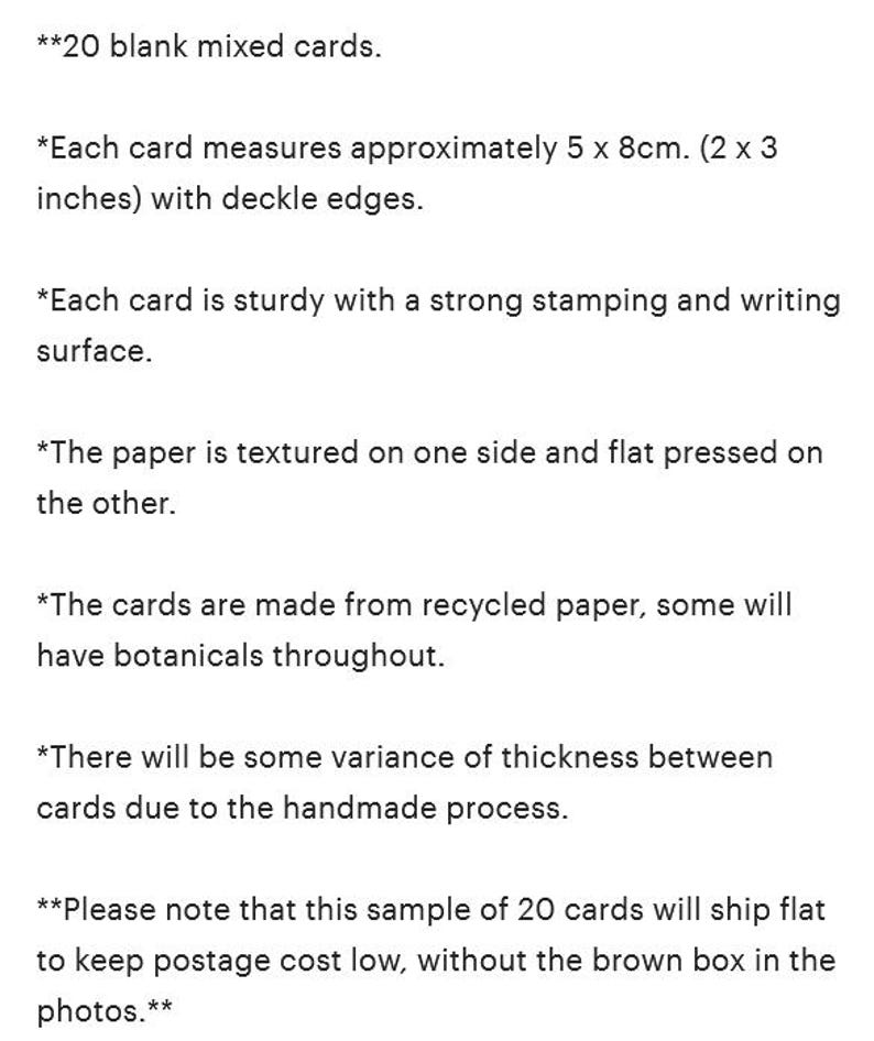 20 colourful Handmade Recycled Cards 2 x 3 inch size with deckle edges for place cards and Florists immagine 6