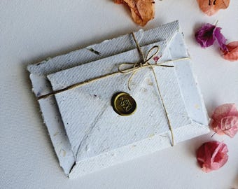 MINI Handmade Recycled Paper  note and envelope set with botanicals