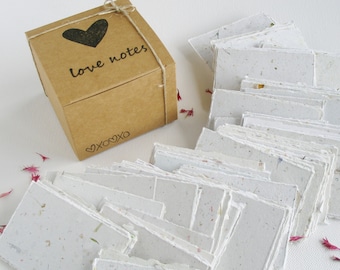Box of Blank Love Notes. Handmade Recycled Love Note Paper. 120 Small Hand Torn Pieces for Messages