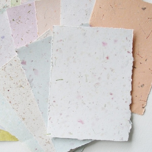 10 Random Sheets of 5x7 Inch Mixed Handmade Recycled Paper. Botanicals, Flowers, Paper Craft, Poetry, Calligraphy, Letter Paper, Stamping