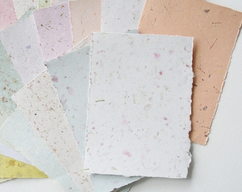 10 Random Sheets of 5x7 Inch Mixed Handmade Recycled Paper. Botanicals, Flowers, Paper Craft, Poetry, Calligraphy, Letter Paper, Stamping