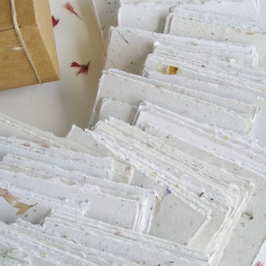 Box of Blank 2x3" Paper sheets of varied thickness for wedding guest messages, Handmade Recycled Paper, 120 Small Hand Torn Pieces
