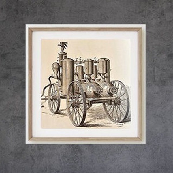Antique Fire Engine Drawing 1878 Firefighter Art Wall Décor Steampunk Fireman Digital Download JPG Commercial Use Printable Art Vintage