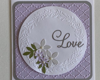 Purple Embossed Love Wedding Card