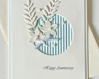 Anniversary Card with White Flowers and Leaves