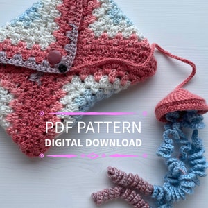 Digital Pattern Crochet Book Cover Jellyfish Bookmark, Step-by-Step Granny Square Sleeve Kindle, Tablet Laptop Coastal Nautical Mermaid Sea