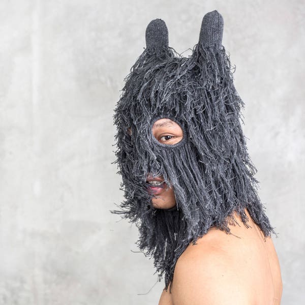 Sale! RAMBUT GRAY BALACLAVA - Gray Furry Costume Mask - Hairy Snowboarding Mask -Stuffed Ears - Ski Mask - Funny Warm Winter Cap Hat - Gift