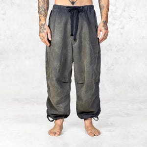 Hand-Painted Recycled Nylon Cargo Pants, Olive Green Oversized Streetwear - Cloudtracker Pants