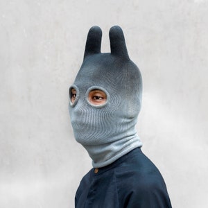 Blue Aqua Ombre Balaclava with Stuffed Ears - Raver Bat Mask  - Animal Ski Mask -Unique Warm Hat - Cosplay Winter Gear INDIGO SOCKY