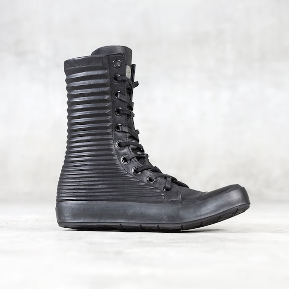mens black leather high top sneakers