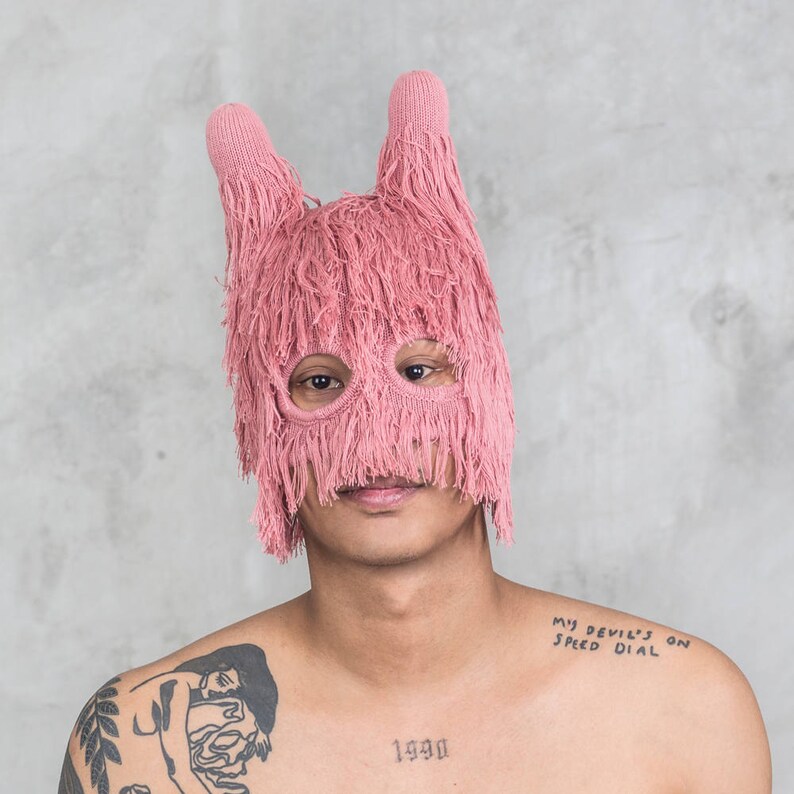 HALF RAMBUT MASK Furry Pink Balaclava Horned Ski and Etsy