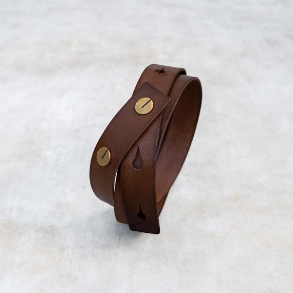 Handmade Brown Leather Belt– Vegetable-Tanned Natural Leather– Brass  Cufflink Button Closure– Luxury Streetwear– Gift for Him -Orion Belt