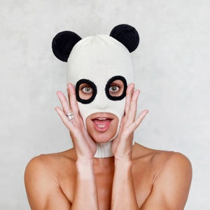 PANDA BEAR BALACLAVA White & Black Panda Mask- Unique Ski Mask - Cotton Balaclava - Adult Panda Easy Costume - Kominiarka - Festival Mask