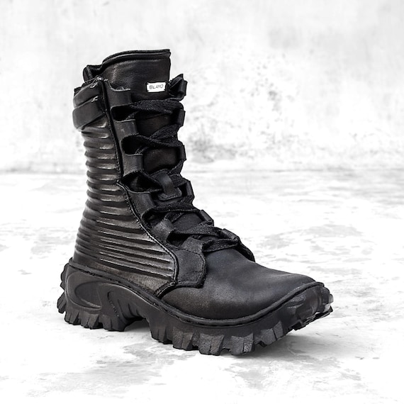 Handmade Leather Ankle Boots - Unisex Statement Footwear - Zippers with Industrial Sole - Skywalker