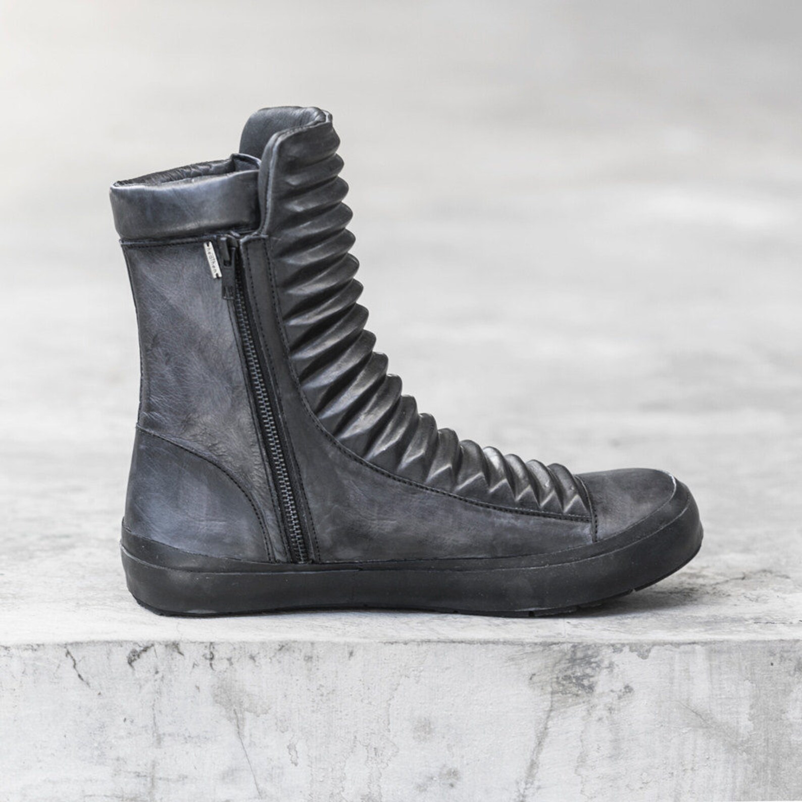 Men's RAZED RIDGED BOOT Black Leather High Top Sneaker - Etsy