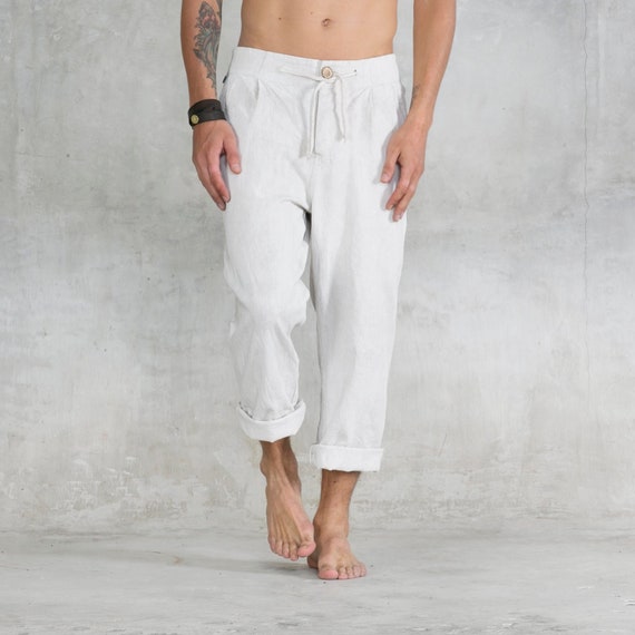 ROOK White Linen Pant Men's Pleated Pant Tapered Leg | Etsy