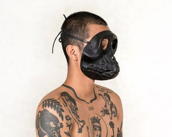 Sale! LUDO MONKEY MASK -Black Leather Ape Skull Mask -Handmade Animal Mask -Monkey Skull Costume -Hand Formed Black Leather -Holiday Party