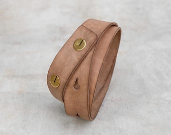 Handmade Natural Beige Leather Belt– Brass Cufflink Button Closure– High Quality Luxury Streetwear– Ethical Fashion Accessory – Orion Belt