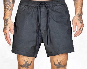 Hand-Painted Stretch Canvas Black Rebel Shorts: Mid-Thigh Streetwear