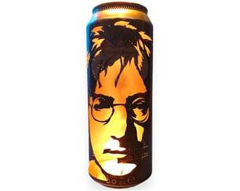 John Lennon Beer Can Lantern: The Beatles 'Imagine' Pop Art Portrait Candle Lamp - Unique Gift!