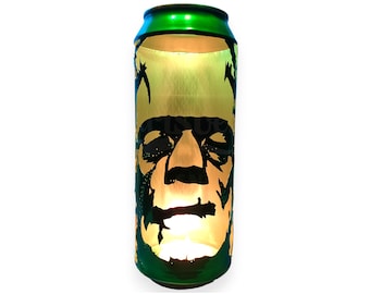 Frankenstein's Monster Beer Can Lantern! Boris Karloff Pop Art Candle Lamp - Unique Gift!