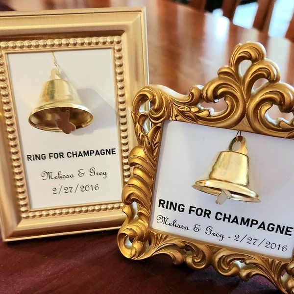 Ring for Champagne Wedding / Party Favors with Gold Frame & Tiny Ringing Bell - Customizable for your Event! 50% discount for 20 or more!