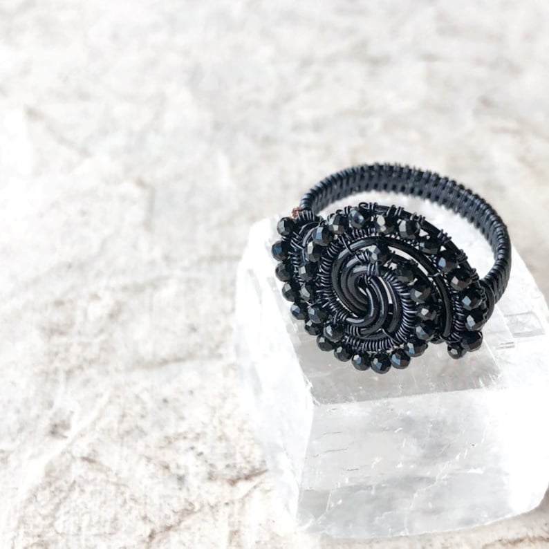 Custom Black Spinel Gothic Ring Gemstone Statement Jewellery Evil Eye Alternative
