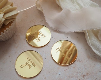 Gold Acrylic Cupcake Discs Personalised Wedding Favours Cupcake Toppers Acrylic Cupcake Charms Acrylic Wedding Place Cards