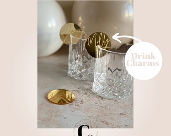 Gold Acrylic Drink Charms Custom Drink Tags Personalised Wedding Favours Acrylic Party Favours Cocktail Glass Marker Wedding Place Card