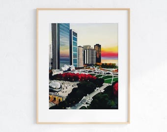 Chicago Art Print 8x10 Unframed - Chicago Wall Art, Chicago Cityscape, Millennium Park Art, Gallery Wall, Chicago Fine Art Print