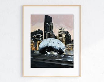 Chicago Art Print 8x10 Unframed - Chicago Wall Art, Chicago Cityscape, Gallery Wall, Chicago Fine Art Print, Chicago Bean