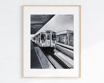 Chicago Art Print 8x10 Unframed - Chicago Wall Art, Chicago CTA Train, Chicago L Train, Chicago Art, Chicago Fine Art Print