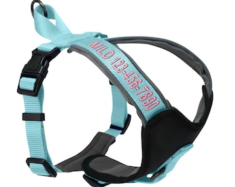 Personalized Reflective Dog harness, Custom Dog harness with name and phone number, Nylon Dog harness, Buckle, Embroidered Designer harness