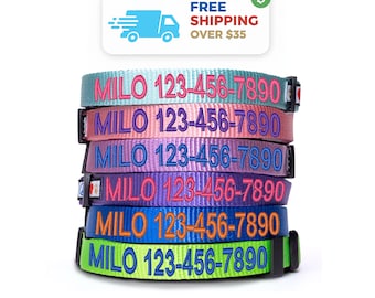 Personalized Embroidered Dog Collar | Custom Name ID | Christmas Gift for Puppy