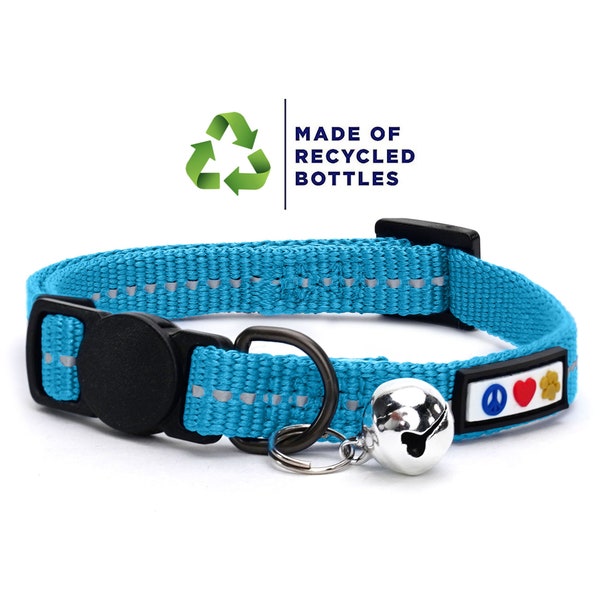 Reflective Cat Collar Recycled Made From Recycled Plastic Bottles with Buckle Adjustable Cat Collar Breakaway and Removable Bell