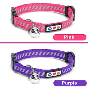 Personalized Cat Collar Custom Cat Collar with Bell name and phone Reflective Cat Collar Buckle Embroidered Breakaway Reflective Cat Collar image 9