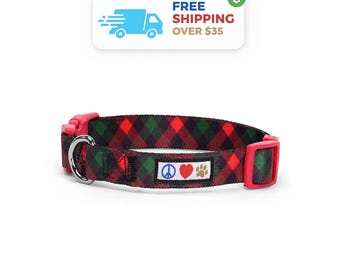 Christmas Plaid Dog Collar: Water Resistant Holiday Pet Gift