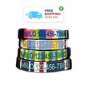 Embroidered Dog Collar: Personalized Multicolor Puppy Collar with Name & Number