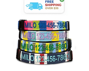 Embroidered Dog Collar: Personalized Multicolor Puppy Collar with Name & Number