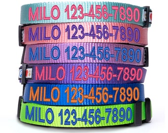 Personalized Dog Collar, Custom Dog Collar with name and phone number, Nylon Dog Collar, Buckle, Embroidered Designer Collar Christmas Gift