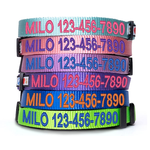 Personalized Dog Collar, Custom Dog Collar with name and phone number, Nylon Dog Collar, Buckle, Embroidered Designer Collar Christmas Gift