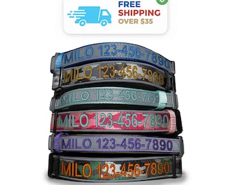 Personalized Reflective Dog Collar | Padded Custom Embroidered Name ID | Christmas Gift for Puppy