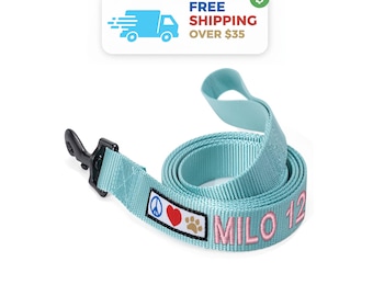 Personalized 6 ft Dog Leash: Solid Color Nylon, XS-Large