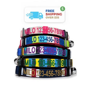 Embroidered Cat Collar: Personalized Breakaway Buckle with Bell