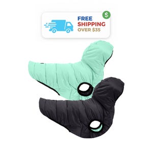 Reversible Dog Winter Coat: Windproof Puffer Jacket with Leash Hole