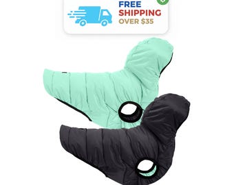 Reversible Dog Winter Coat: Windproof Puffer Jacket with Leash Hole