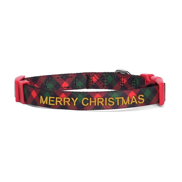 Personalized Christmas Dog Collar, Custom Dog Collar with name and number, Pet Christmas Gift, Adjustable Christmas Custom Puppy Collar